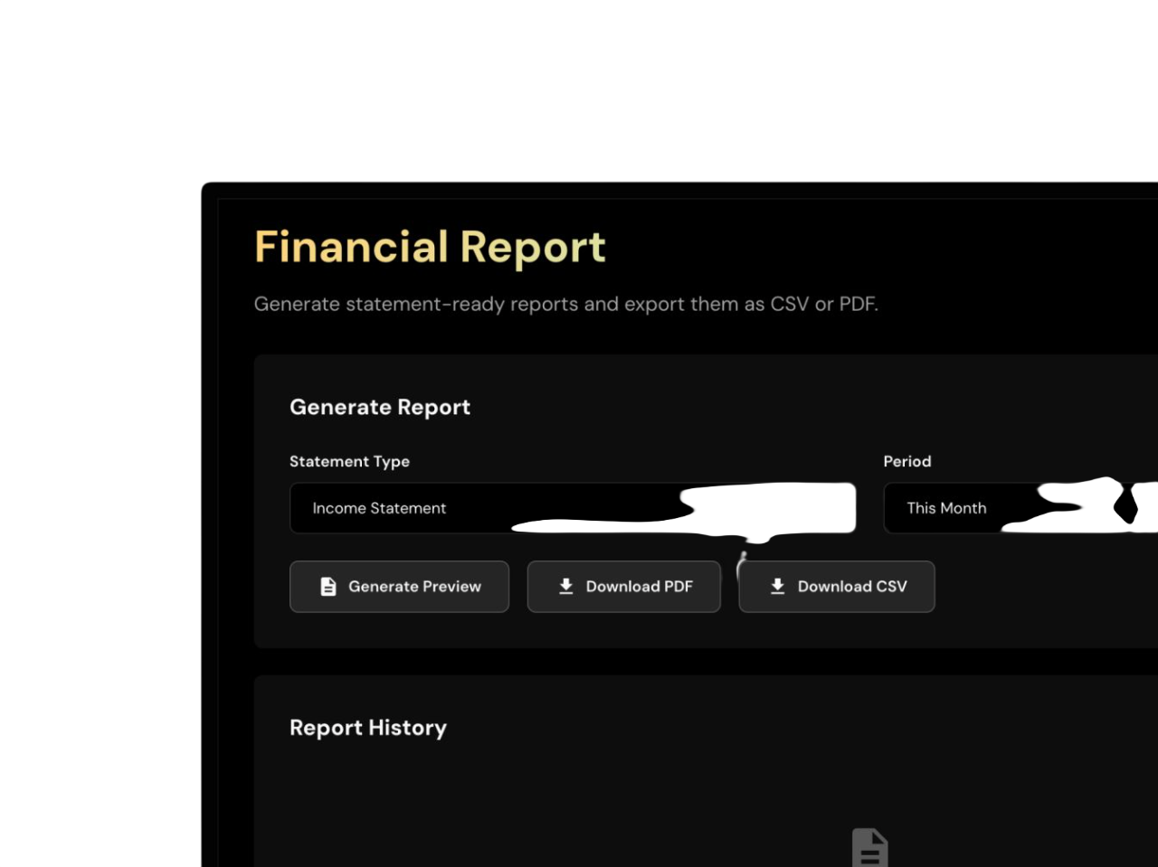 Financial report generation and export workflow